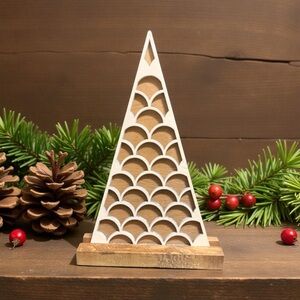 Rustic Handmade Wood Holiday Tree Decoration Ivory/Tan